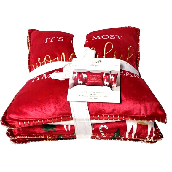 3Pc THRO Christmas Pillow Decor It's The Most Wonderfu1 Time Of The Year